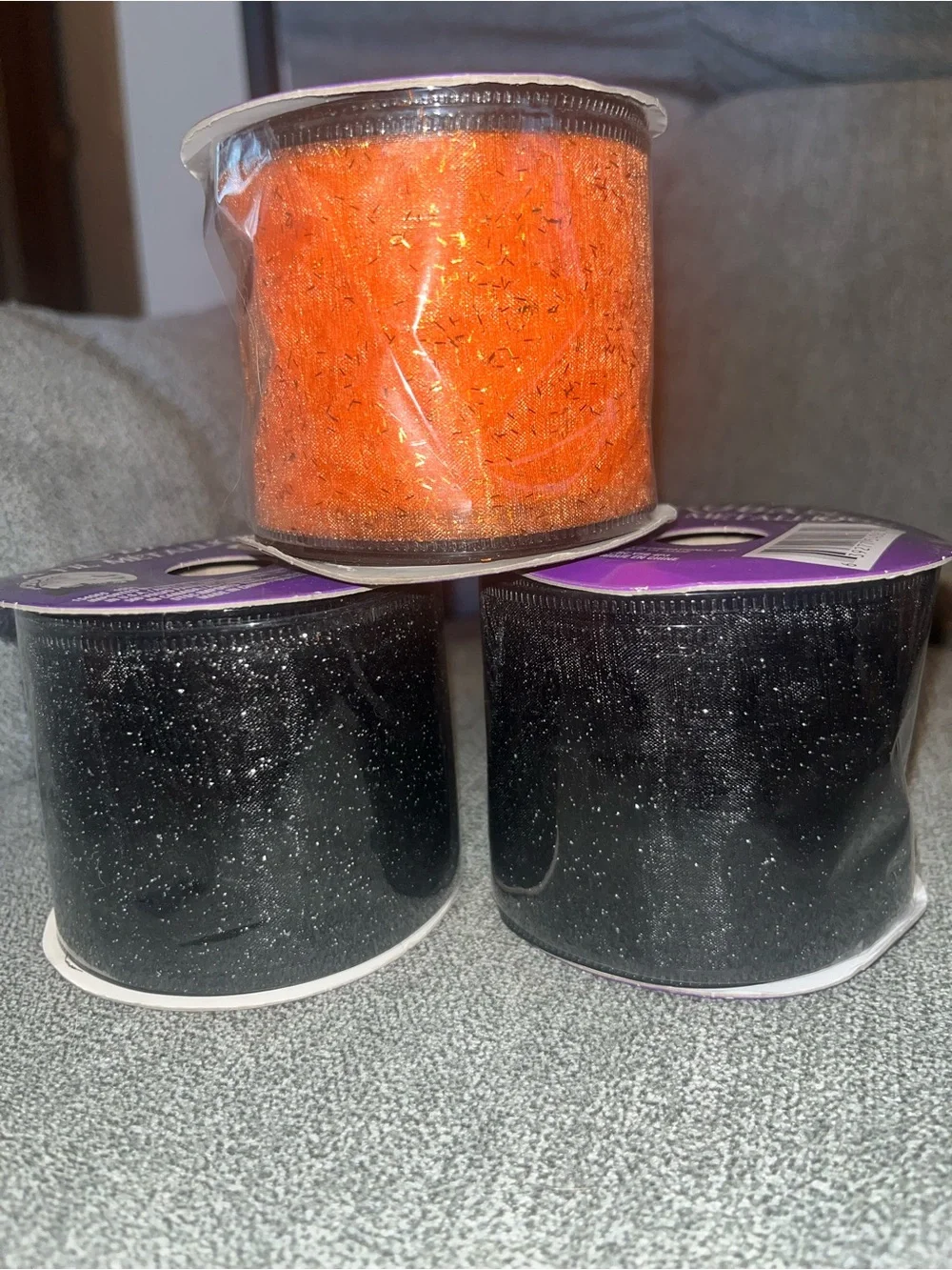 Holiday Decorative Halloween Ribbon Bundle - Orange & Black Sparkle